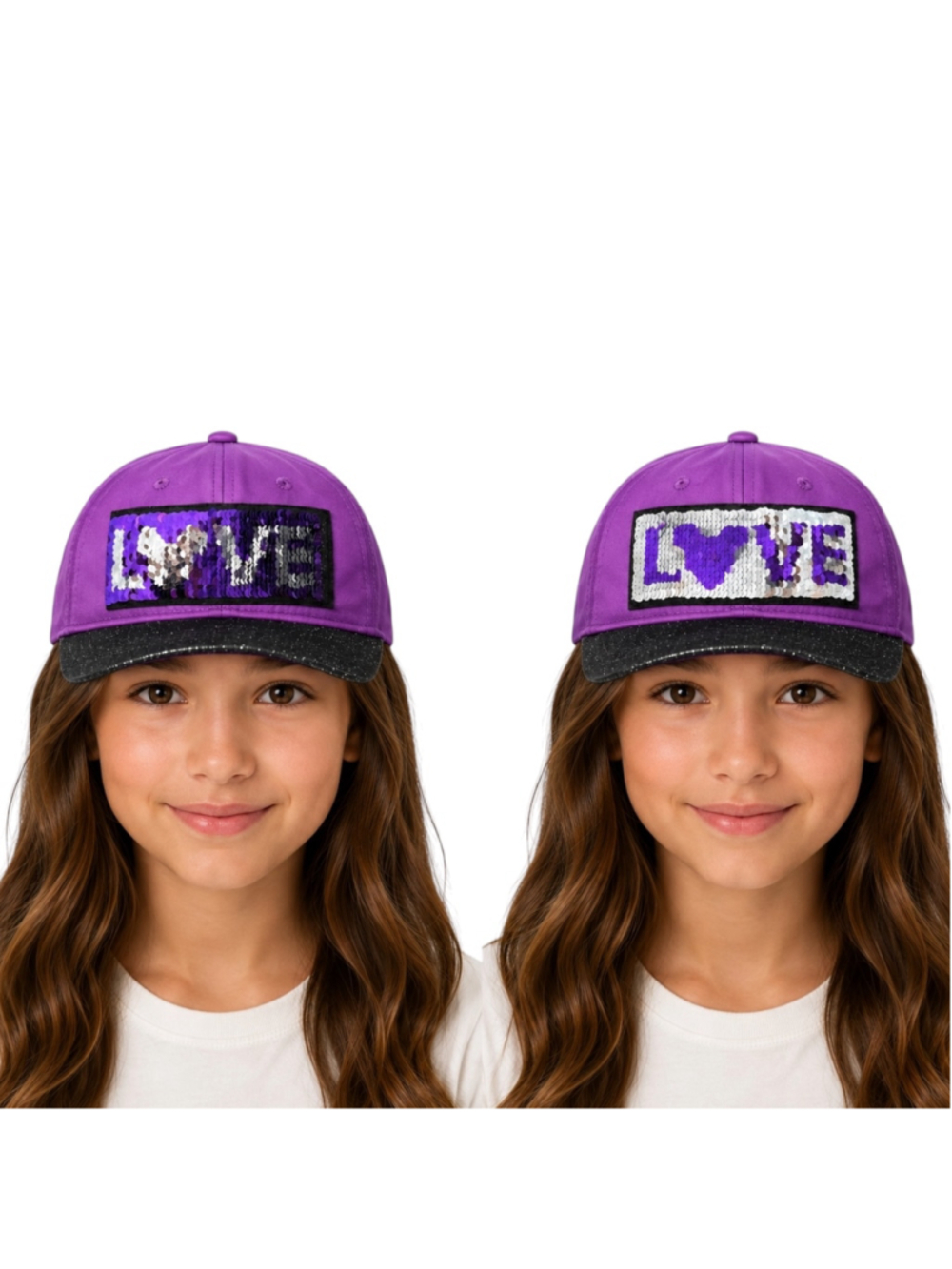 Disney Parks Youth Purple Reversible Sequin Glitter Baseball Cap 54–58 cm